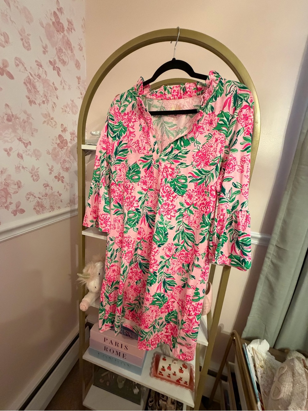 Lilly Pulitzer Pink and Green Floral Tiered Mini Dress